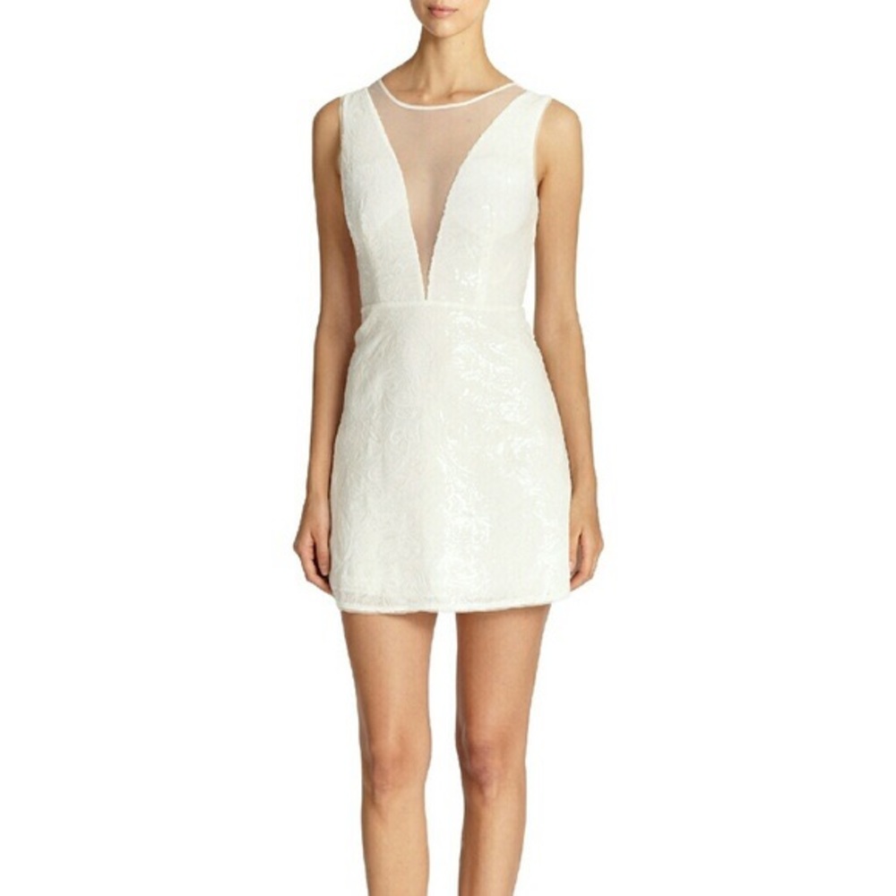 BCBGMAXAZRIA Selina Sequined V-Back White Dress